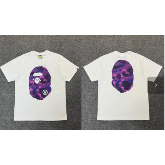White BAPE T-Shirt with Purple Camo Ape Head (Front & Back)
